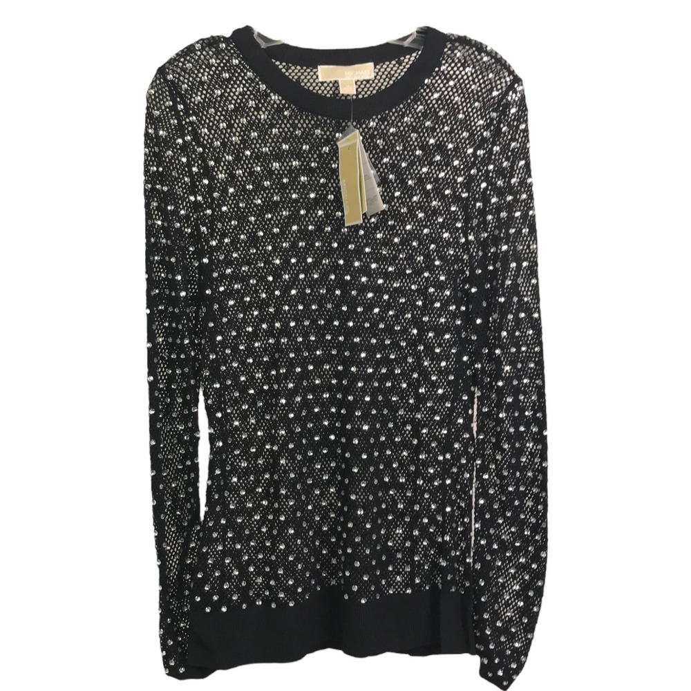 Michael Kors Women Sweater Round Studded Jumper Rhinestones Pullover M NWT $225
